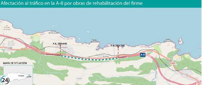 Obras en la autovía A-8 generan problemas de tráfico en Llanes a partir del 15 de abril.