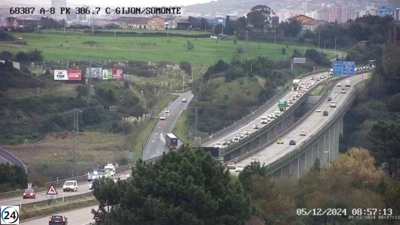 Accidente en la A-8 genera congestión en Gijón-Somonte.