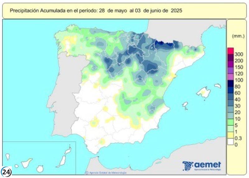 Lluvias del año hidrológico alcanzan 608 l/m², superando en un 16% la media habitual.