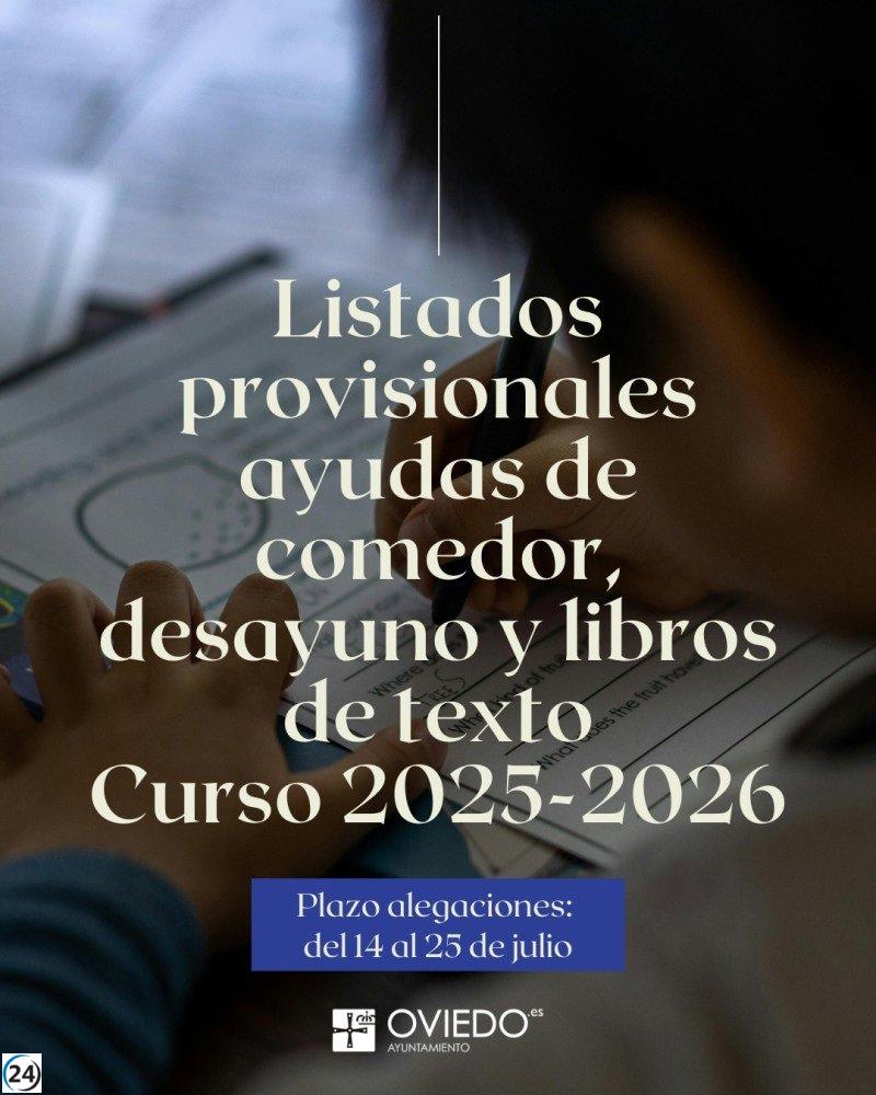 Becas Escolares Oviedo 2025-2026: Anuncio de lista preliminar y fechas para presentar reclamaciones.