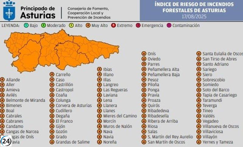 Asturias enfrenta un alto riesgo de incendios forestales este sábado.