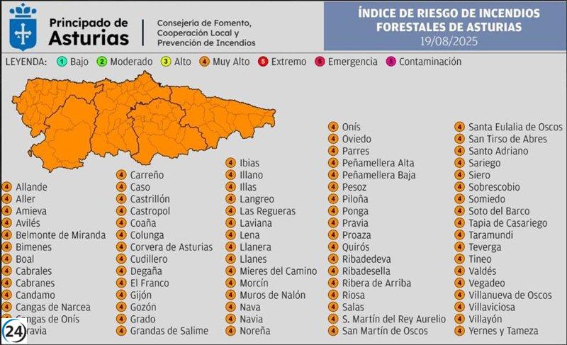 Asturias enfrentará este martes un riesgo extremo de incendios forestales.