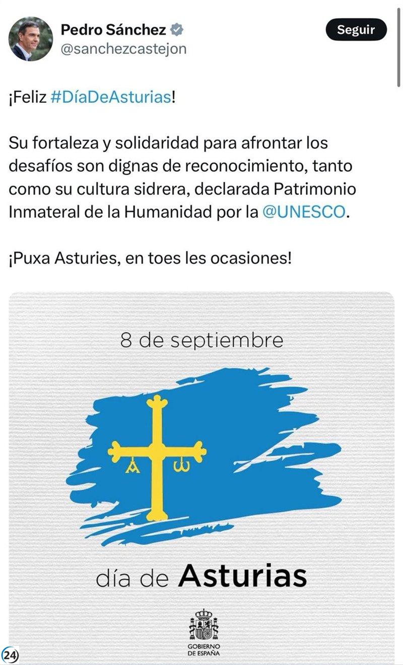 Sánchez celebra la esencia y fortaleza de Asturias en su Día Nacional.
