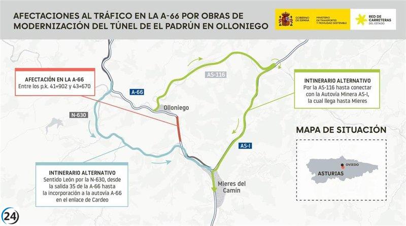 Corte nocturno en el túnel de El Padrún hacia León hasta el 2 de octubre.