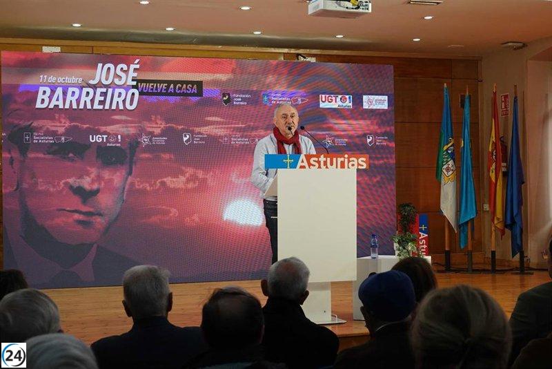 Pepe Álvarez rinde tributo a José Barreiro y destaca la memoria histórica en emotivo acto en Asturias.