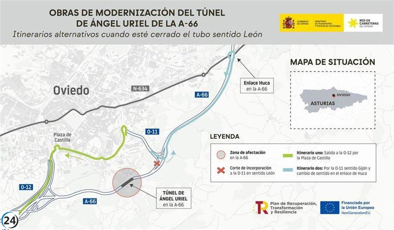 Obras provocan cierres nocturnos en el túnel de Ángel Uriel (A-66) de domingo a jueves hasta finales de enero.