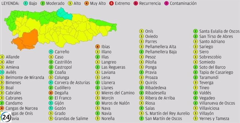 Altísimo riesgo de incendios forestales este miércoles en el suroccidente asturiano.