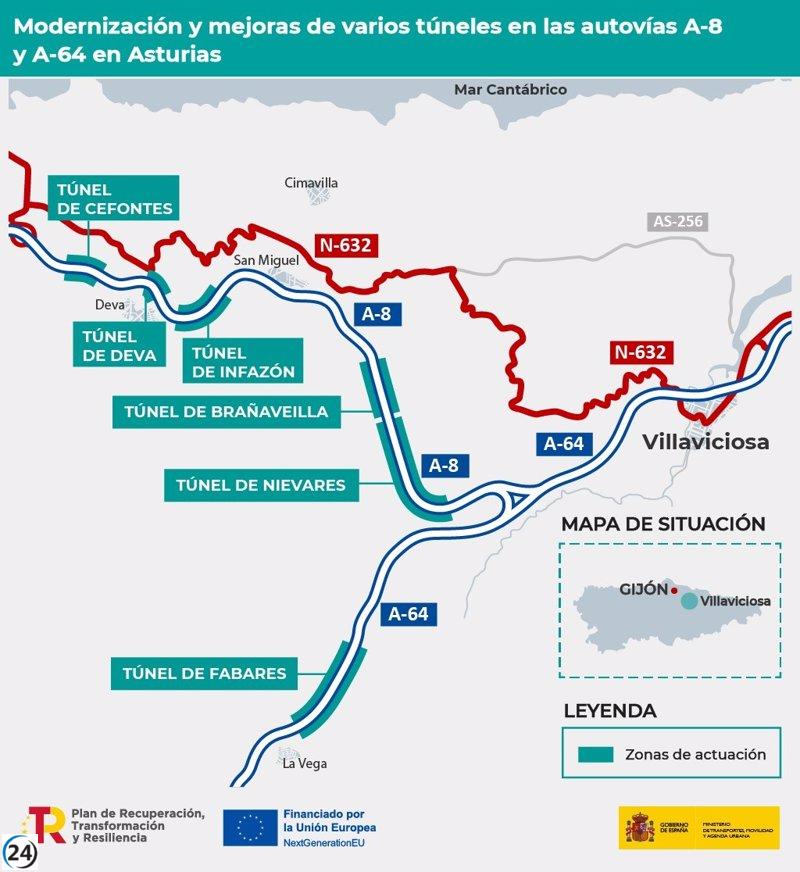 El Gobierno invierte 33,9 millones en modernizar túneles de las autovías A-8 y A-64 en Asturias