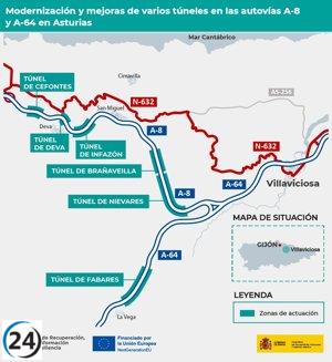 El Gobierno invierte 33,9 millones en modernizar túneles de las autovías A-8 y A-64 en Asturias