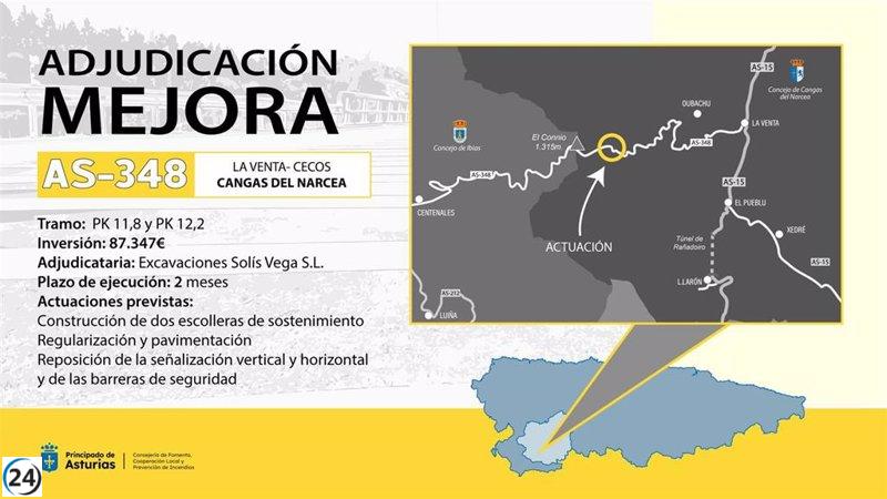 Fomento otorga contrato para construir escolleras en la carretera AS-348 de Cangas del Narcea
